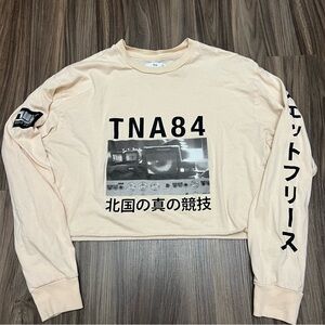 TNA women sz S Japan long sleeve crop top long sleeve cream